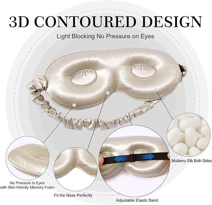 ZIMASILK Adjustable 22 Momme 100% Pure Mulberry Silk Sleep Mask, 3D Contoured - Image 2