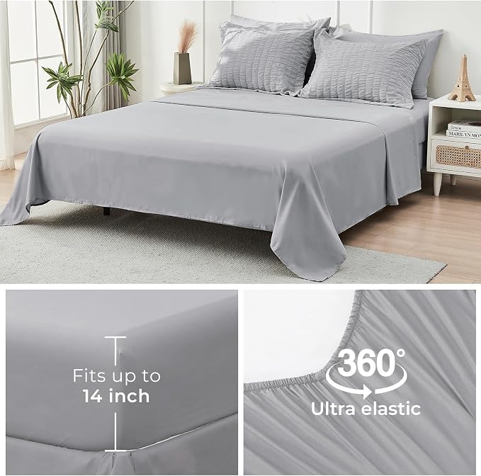 HYMOKEGE Light Grey Full Size Comforter Sets Seersucker 7 Pieces, All Season - Image 7