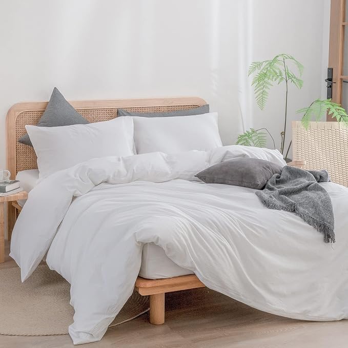 BESTOUCH Duvet Cover Set 100% Washed Cotton Linen Feel Super Soft Comfortable - Image 4