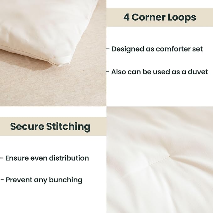 Paxrac Beige Comforter Set Full Size, Cream3 Pieces Comforter Set, Lightweight - Image 4