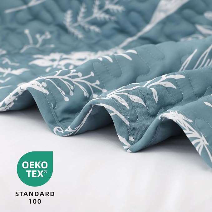 JANZAA Twin Quilt Mineral Blue Quilt Bed Spread Boho Quilt - Image 2