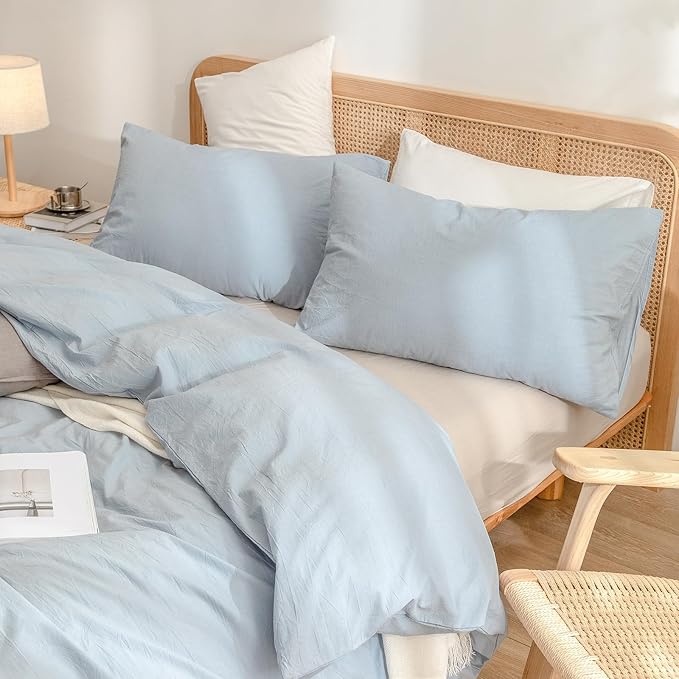 BESTOUCH Duvet Cover Set 100% Washed Cotton Linen Feel Super Soft Comfortable - Image 7