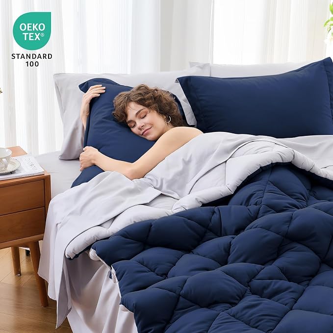 MUXHOMO 7 Pieces King Comforter Set, Reversible Bed in a Bag King Size - Image 4