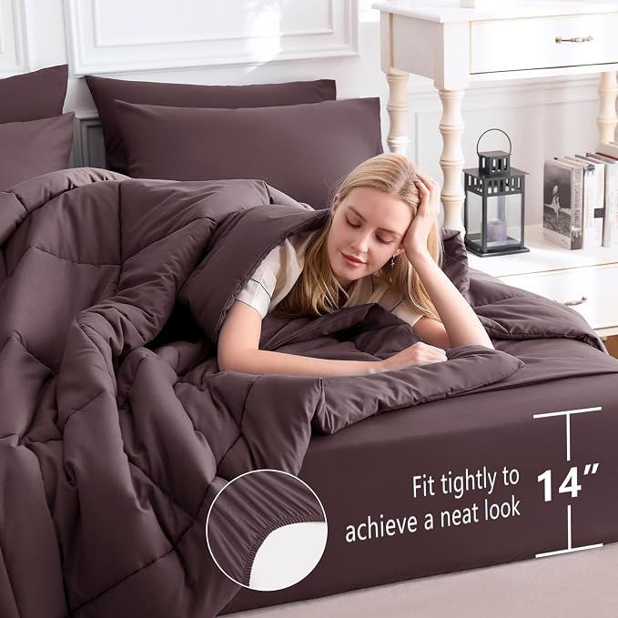 CozyLux Queen Comforter Set Cocoa Powder, 7 Pieces Bed in a Bag, All Season - Image 5