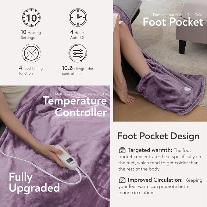 Wapaneus Foot Pocket Heated Blanket Electric Throw - Image 3