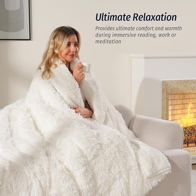 Wemore Shaggy Long Fur Faux Fur Weighted Blanket, Cozy and Fluffy Plush Sherpa - Image 3