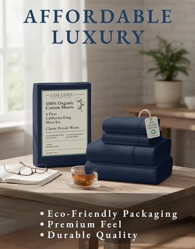LANE LINEN 100% Organic Cotton California King Bed Sheets, 4-Piece Pure Percale - Image 8