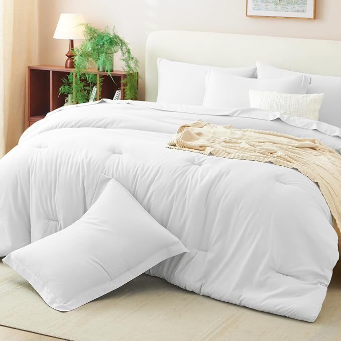 CozyLux Queen Comforter Set White, 7 Pieces Bed in a Bag Queen Comforter Set - Image 9