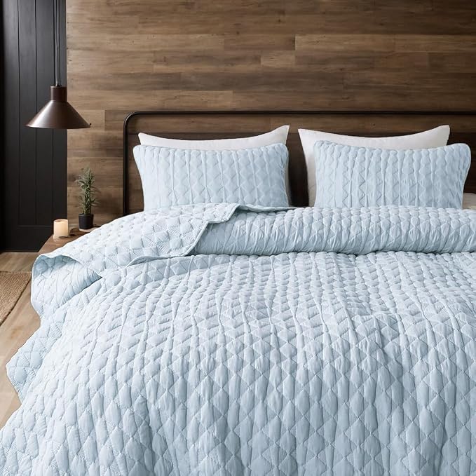 WDCOZY Light Blue Quilts Queen Size Bedding Set - Image 8