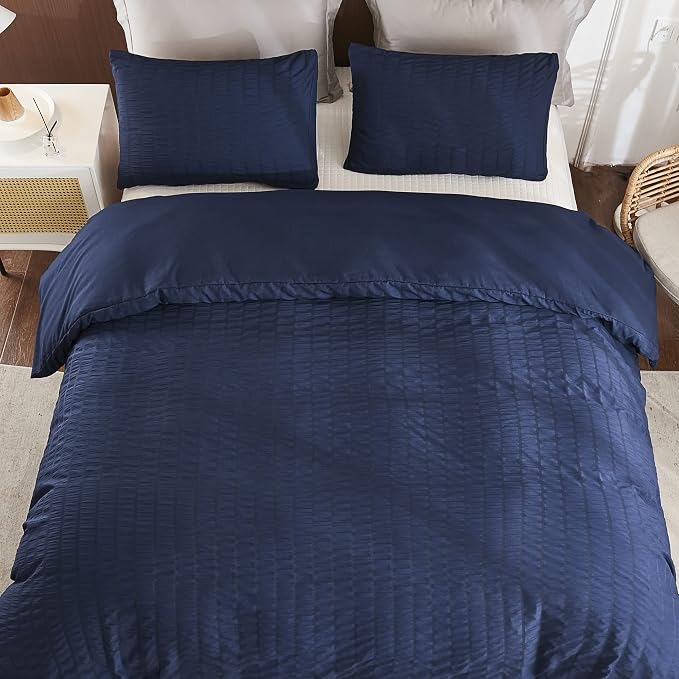 AveLom Seersucker Duvet Cover Set Queen Size, 3 Pieces, Textured Duvet Cover - Image 7