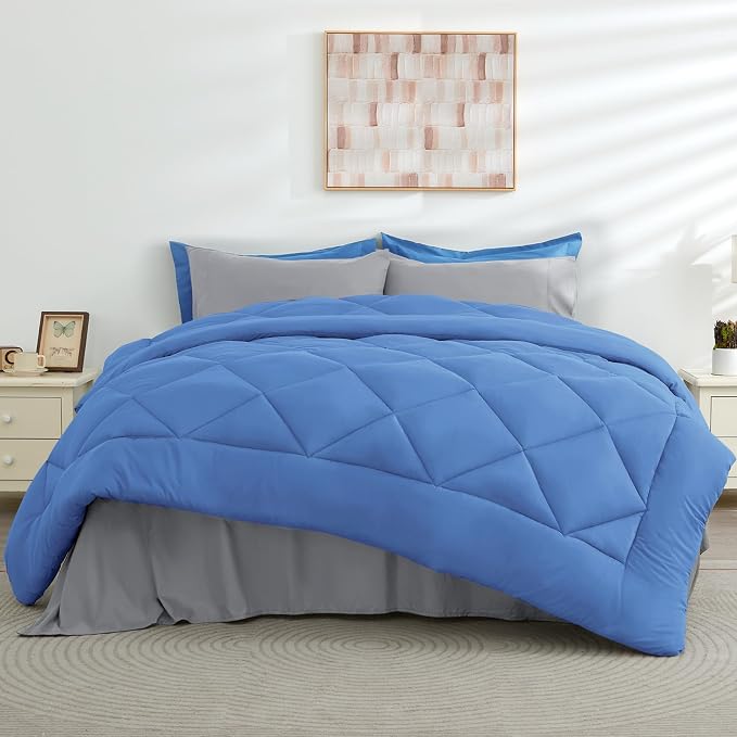 HEVUMYI Royal Blue & Light Grey Queen Comforter Set - Image 7