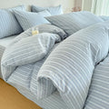 PinkMemory Blue Striped Duvet Cover Set Queen 100% Washed Cotton Blue Stripes by PinkMemory