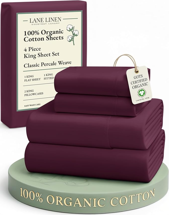 LANE LINEN 100% Organic Cotton Sheets King Size, Machine Washable Fully by LaneLinen