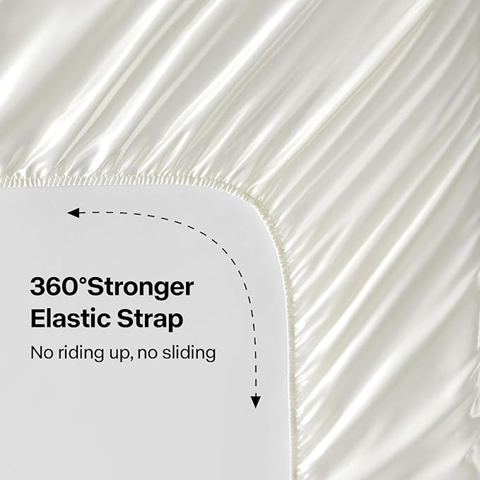 BEDELITE Satin Sheets Full Size Bed Set, Luxury Soft Ivory White Silky Sheet - Image 5