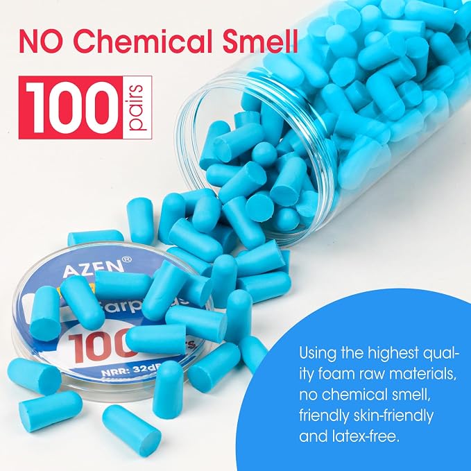 AZEN 100 Pairs Ear Plugs Bulk, NRR 32dB Soft Foam Ear Plugs - Image 5