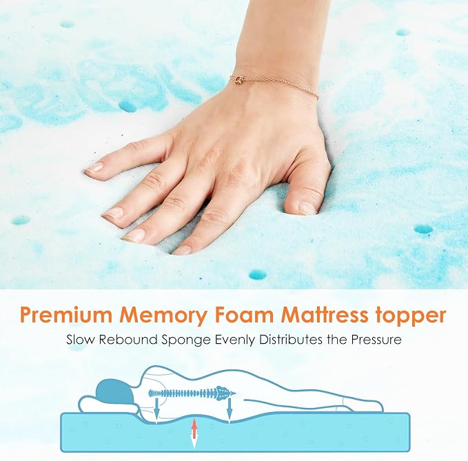 Sweetcrispy Mattress Topper King, 3 Inch Thick Memory Foam Gel Infused Cooling - Image 3