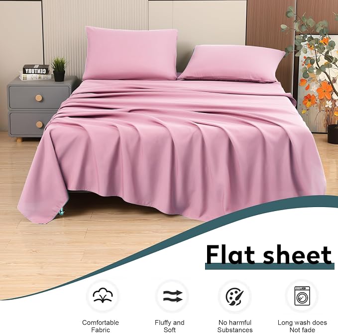 Toodou Silky Soft, Most Comfortable and Luxurious Pink Queen Flat Sheet is Made - Image 5