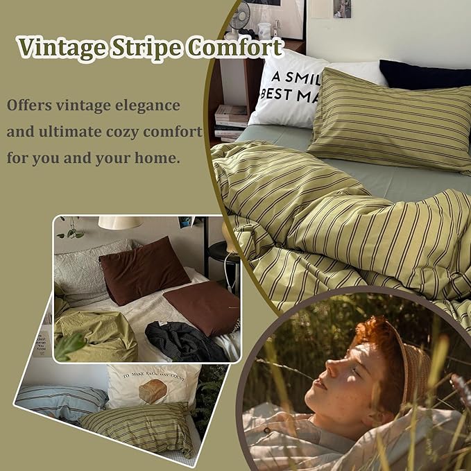 mixinni Vintage Stripes Duvet Cover Set Twin - Image 6
