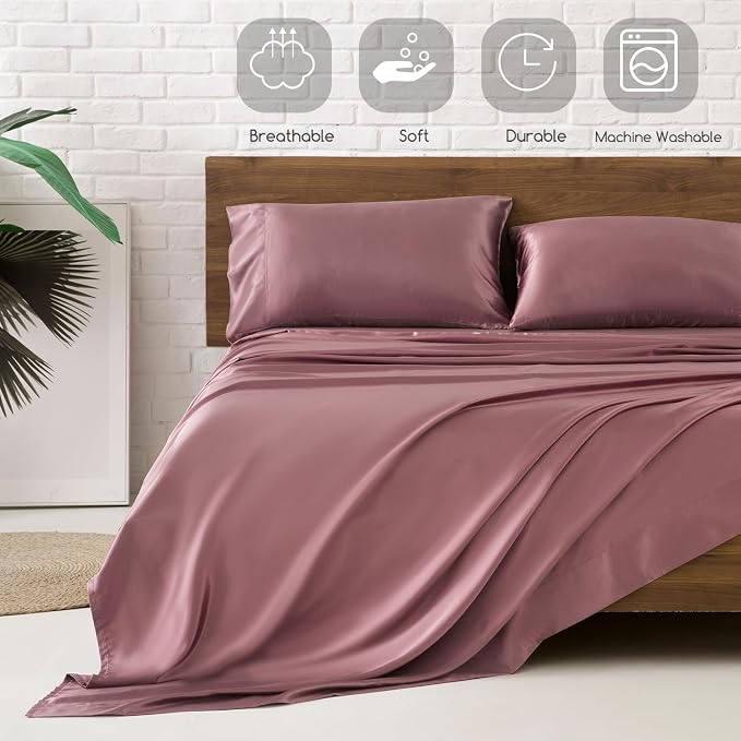 MR&HM Satin Bed Sheets, Queen Size Sheets Set - Image 5