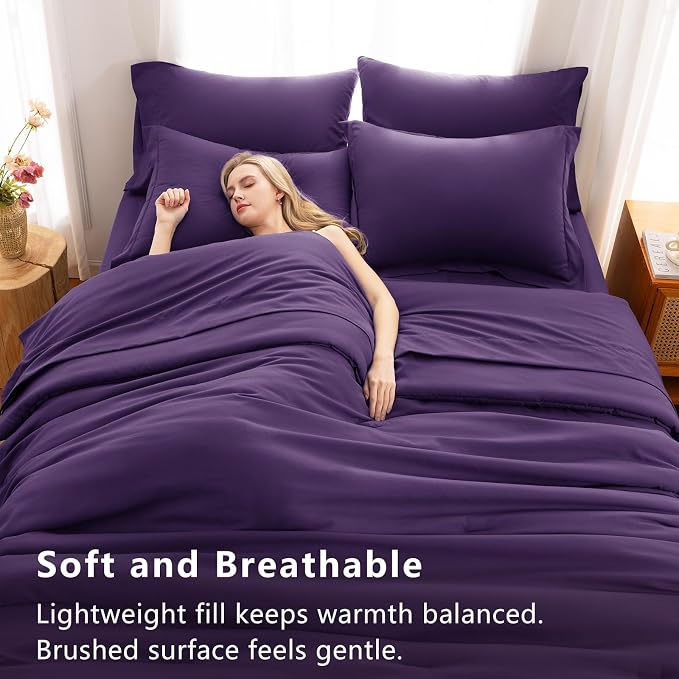 CozyLux Queen Comforter Set Purple, 7 Pieces Bed in a Bag Queen Comforter Set - Image 5