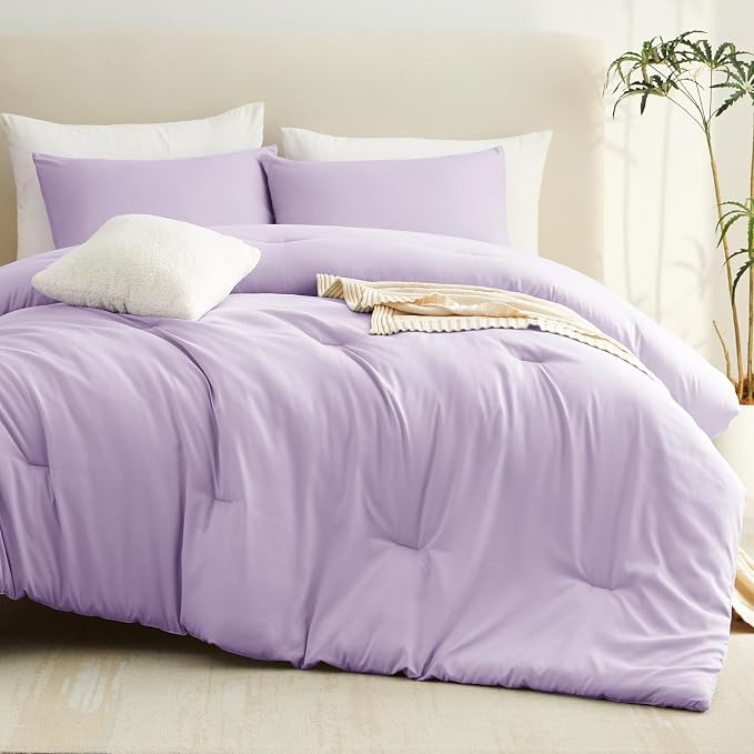 CozyLux Oversized King Comforter Set Lavender, 3 Pieces 120x98 Solid Breathable - Image 8