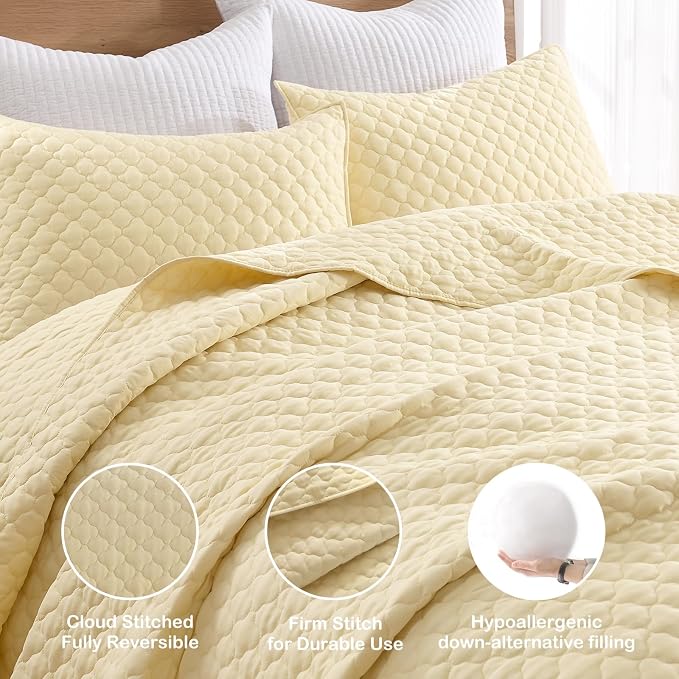 HORIMOTE HOME Quilt Twin Size Light Yellow, Lightweight Quilt - Image 3