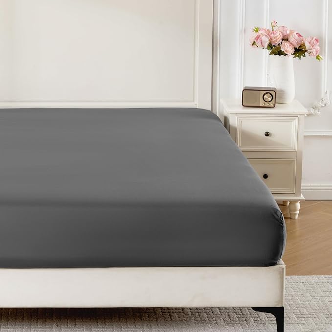 ROSE&RISY Dark Grey Twin Fitted Sheet, Soft and Breathable by ROSERISY