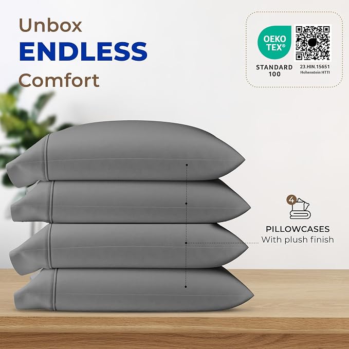 Thread Spread 100% Egyptian Cotton King Size Pillow Cases Set of 4 - Image 3