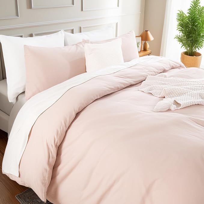 NEXHOME PRO Duvet Cover Set 100% Washed Cotton Full Size Linen Feel Textured - Image 5