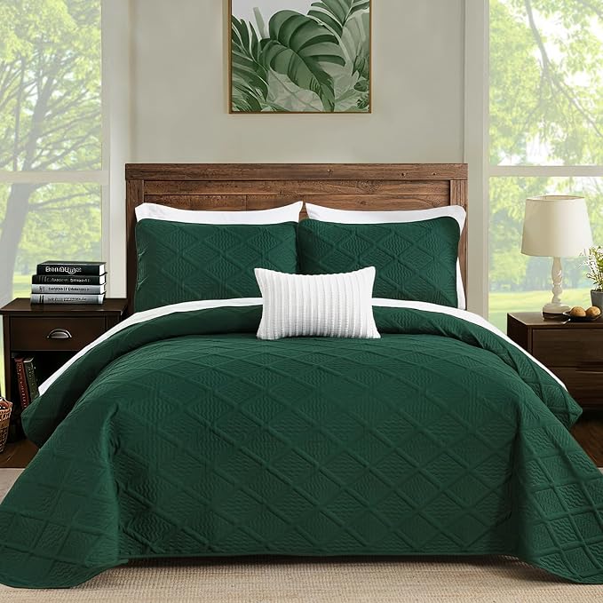 Yiran Quilts Queen Size, Emerald Green Spring Summer Bedspread Bedding Set - Image 9