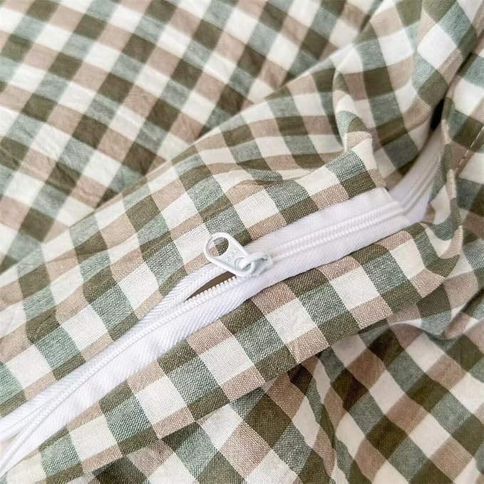 MKXI Sage Green Gingham Duvet Cover King, 3-Piece Ruffled Bedding Set - Image 7