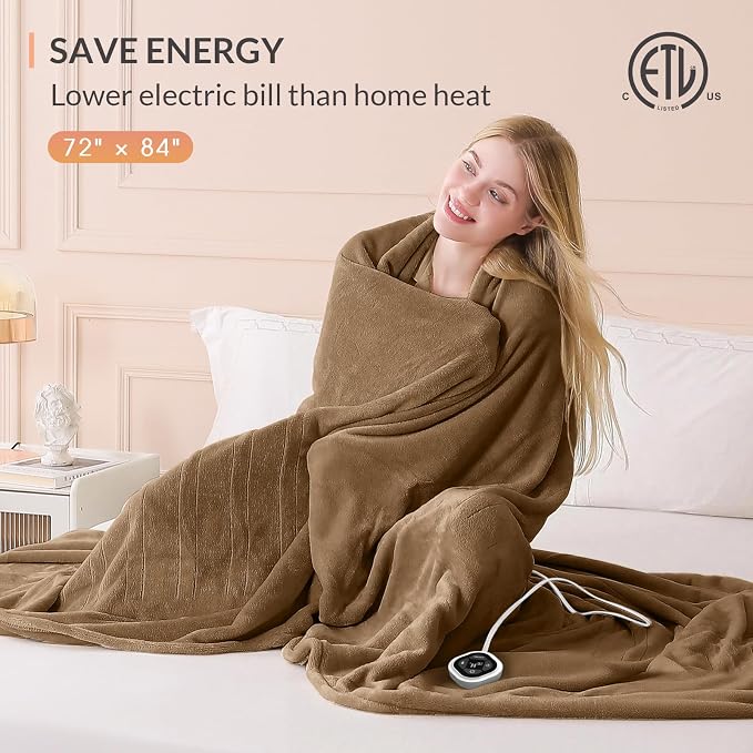 HOMLYNS LuxeHeat Heated Blanket Electric Blanket Full Size, Soft Flannel Sherpa - Image 6