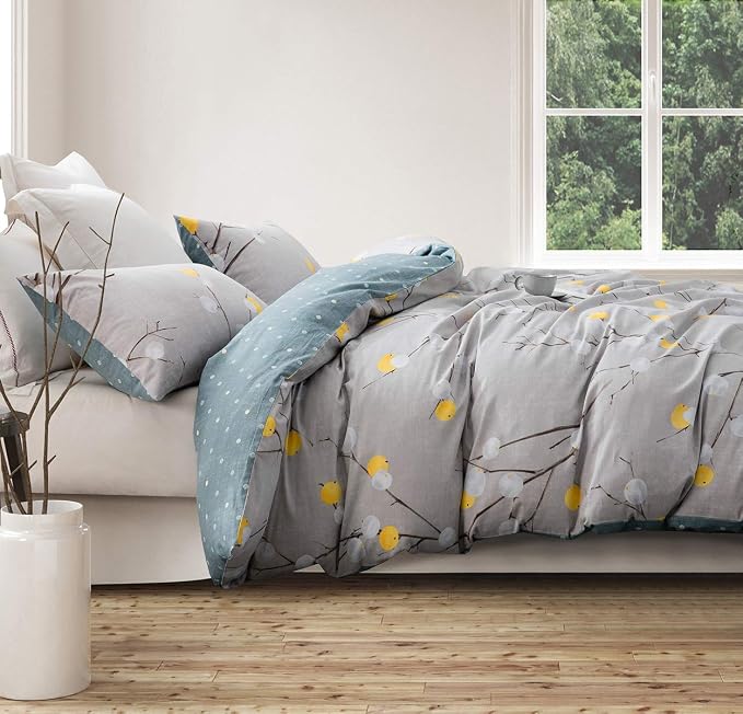 SLEEPBELLA Duvet Cover Queen, 600 Thread Count Cotton Grey Branch - Image 2