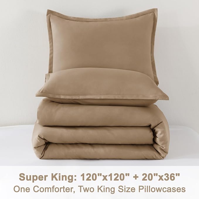 Litanika Comforters Taupe Super King Size, 3 Pieces Lightweight Solid Bedding - Image 9
