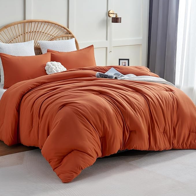 CozyLux Oversized King Comforter Set Terracotta, 3 Pieces 120x98 Solid by CozyLux
