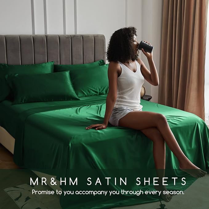 MR&HM Satin Bed Sheets, King Size Sheets Set - Image 6