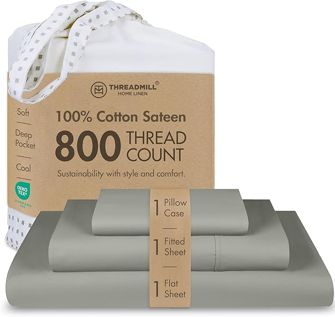 Threadmill Luxury 800 Thread Count Twin 100% Cotton Sheets by ThreadmillHomeLinen