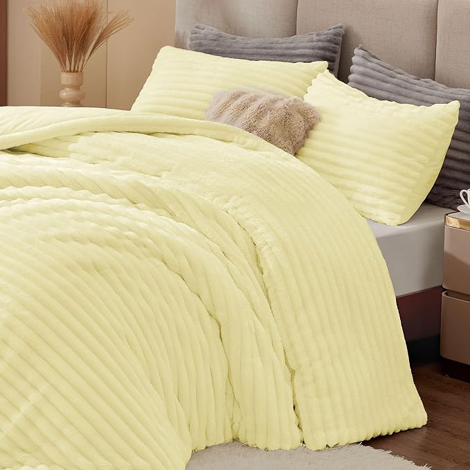 BEDELITE Fleece King Comforter Set -Super Soft & Warm Fluffy Transparent Yellow - Image 5
