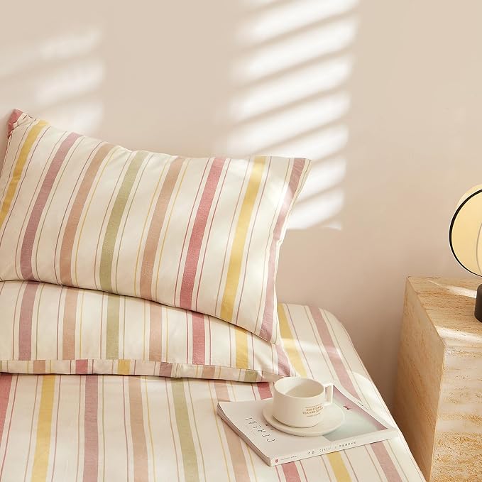 mixinni Vintage Striped Duvet Cover Set Full, 3-Piece Washed Cotton Bedding Set - Image 7
