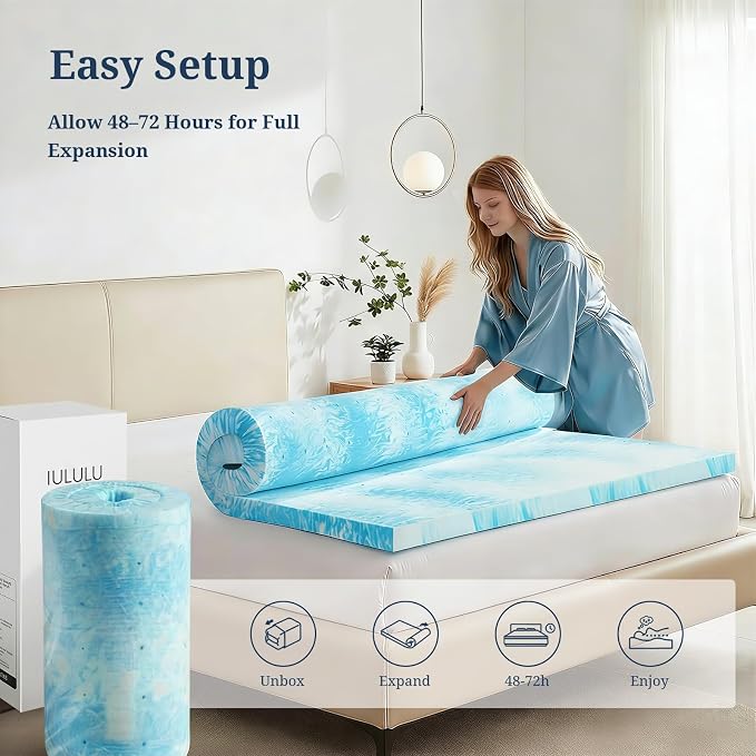 IULULU Full Size Mattress Topper, 4 Inch Gel Memory Foam Topper, Plush Comfort - Image 6