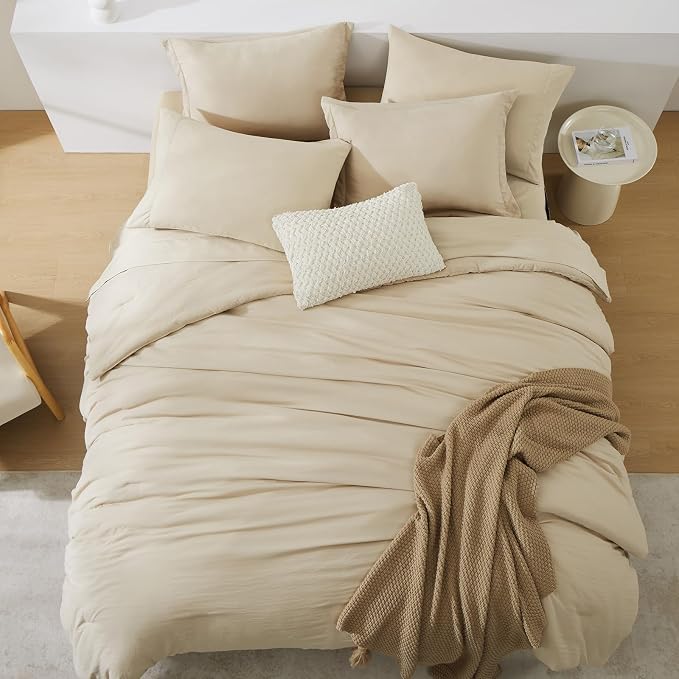 WRENSONGE King Size Comforter Set, 7 Pieces Beige Soft Bed in a Bag King - Image 2