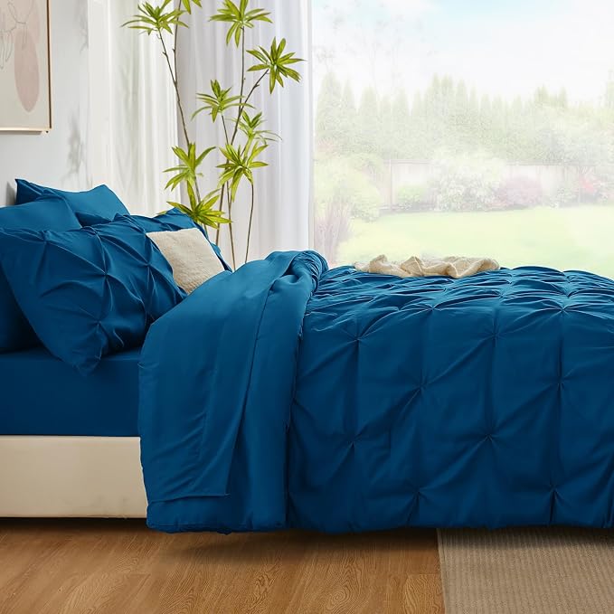 CozyLux Queen Comforter Set Teal, 7 Pieces Pintuck Bed in A Bag, Premium Teal - Image 9