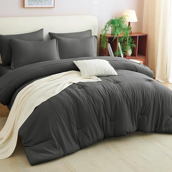CozyLux King Size Comforter Set Dark Grey, 7 Pieces Bed in a Bag King Comforter - Image 7
