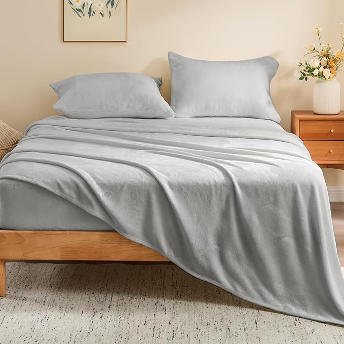 BEDELITE Flannel Sheets Full Size Light Grey - Image 2