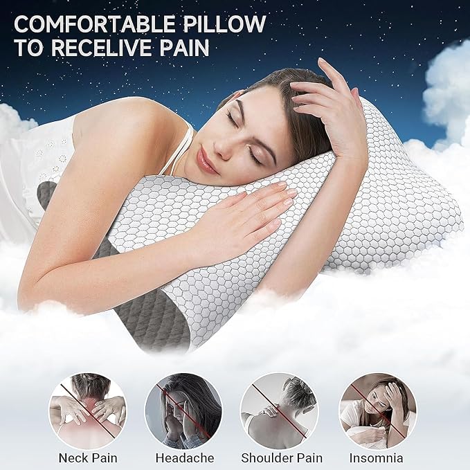 CloudBliss Memory Foam Pillow, Ergonomic Neck Contour Cervical Pillow - Image 2