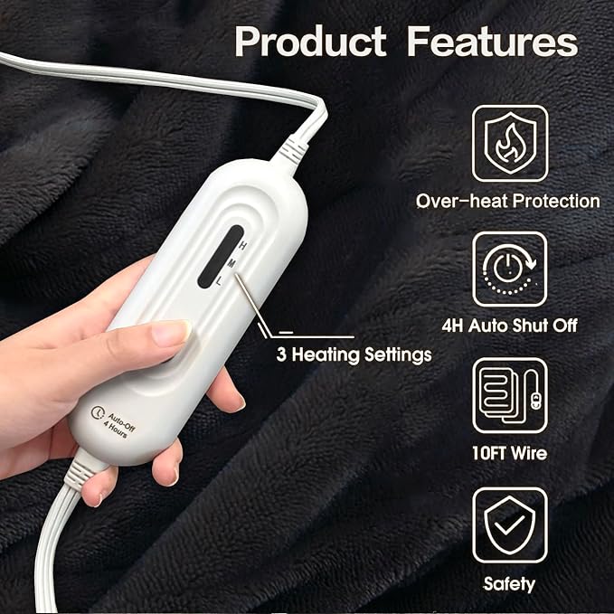 Tefici Electric Heated Blanket Throw, Super Cozy Soft 2-Layer Flannel 50" x 60" - Image 3