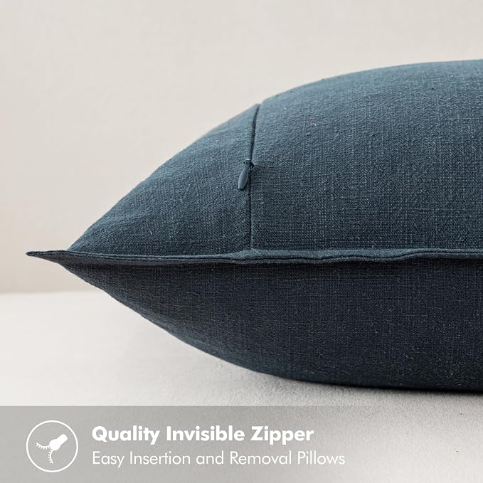 MIULEE Decorative Linen Pillow Covers 18x18 Inch Navy Blue ​Boho Farmhouse​ - Image 3