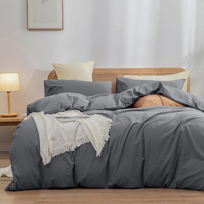 BESTOUCH Duvet Cover Set 100% Washed Cotton Linen Feel Super Soft Comfortable by BESTOUCH