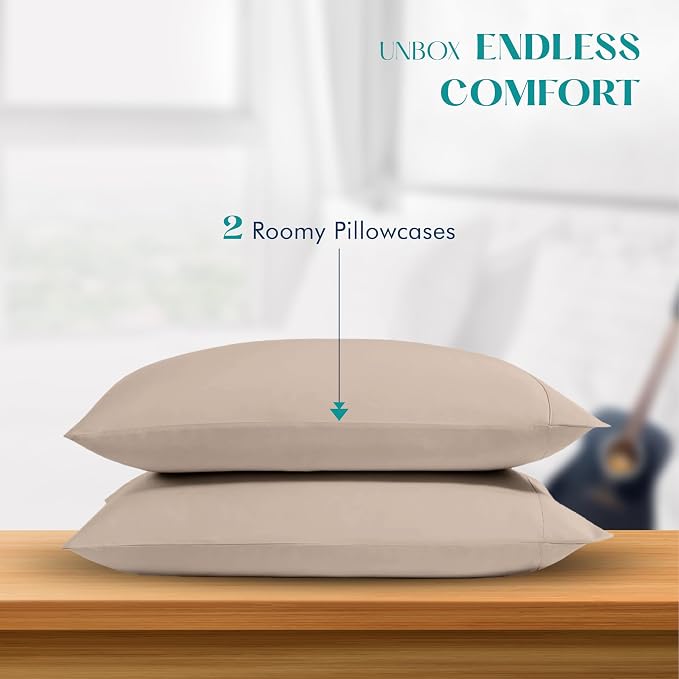 XOOX Linen 100% Egyptian Cotton King Pillow Cases Set of 2 - Image 3
