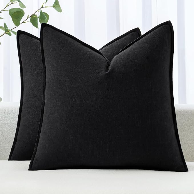 MIULEE Decorative Linen Euro Sham Pillow Covers 28x28 Inch Black Boho Farmhouse by MIULEE